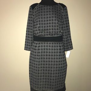 Leslie Fay houndstooth dress grey black gold sz 10